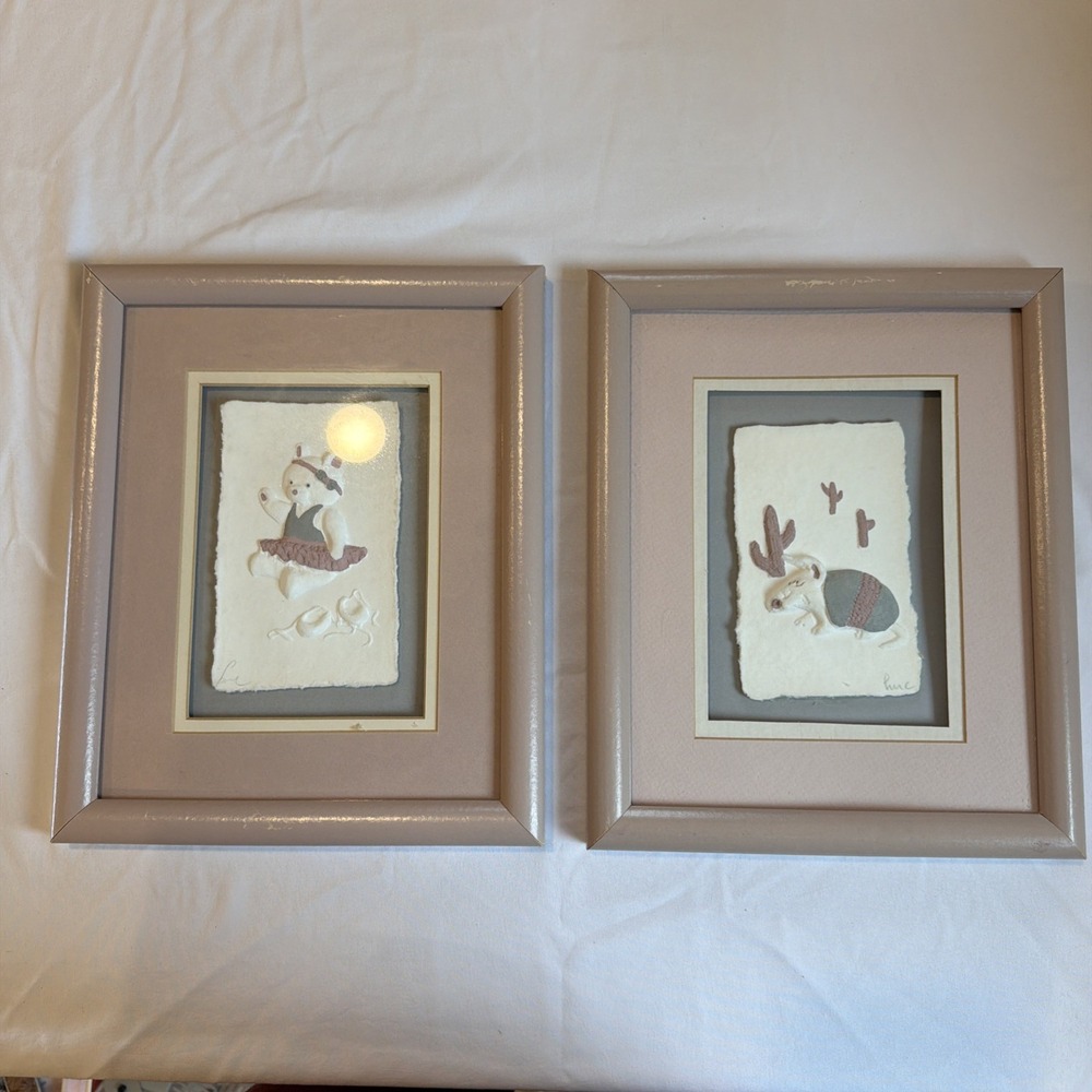 Vintage Figi Graphics Hand Cast Paper Art Southwestern Armadillo Bear Signed